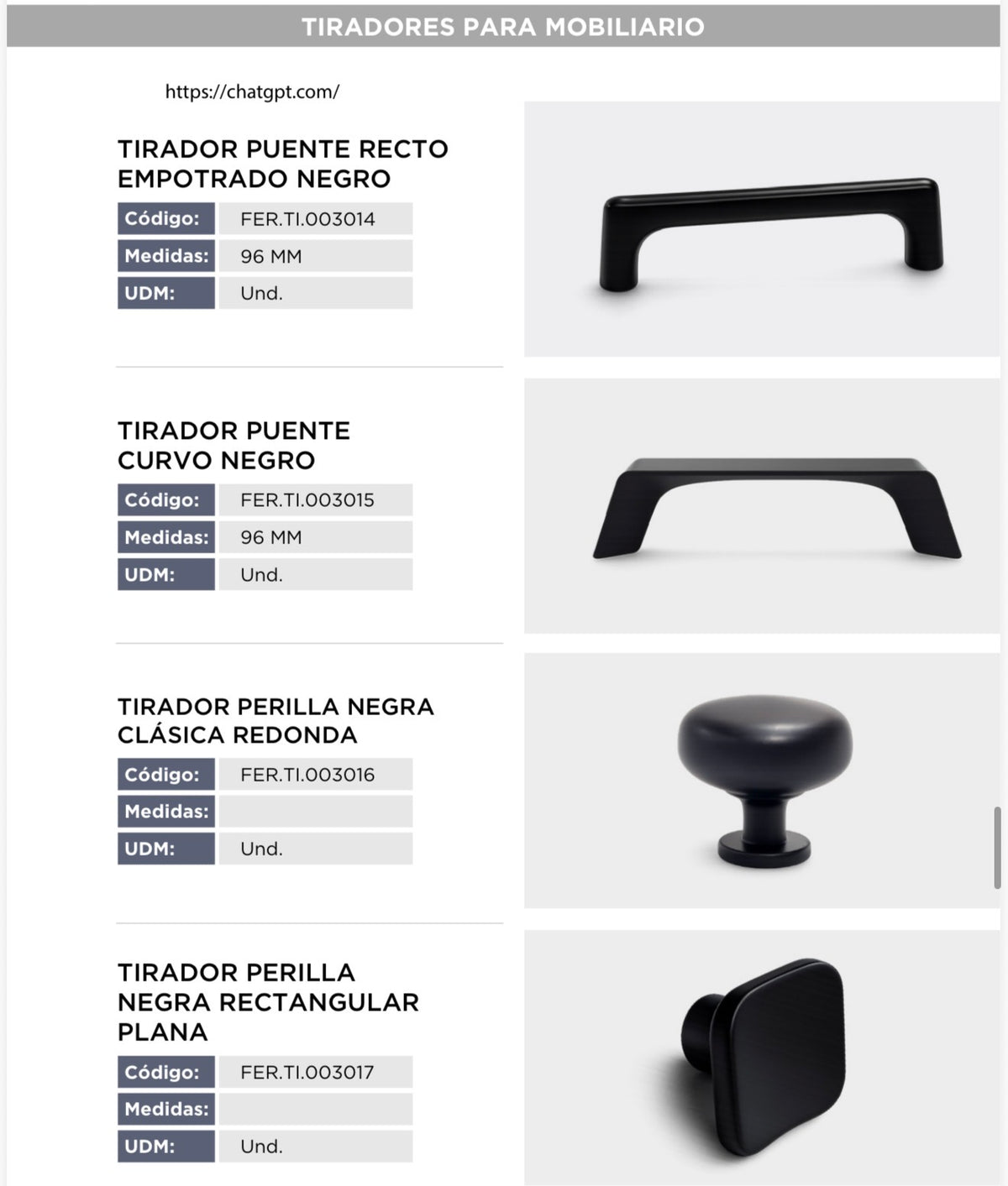 Catálogo de tiradores