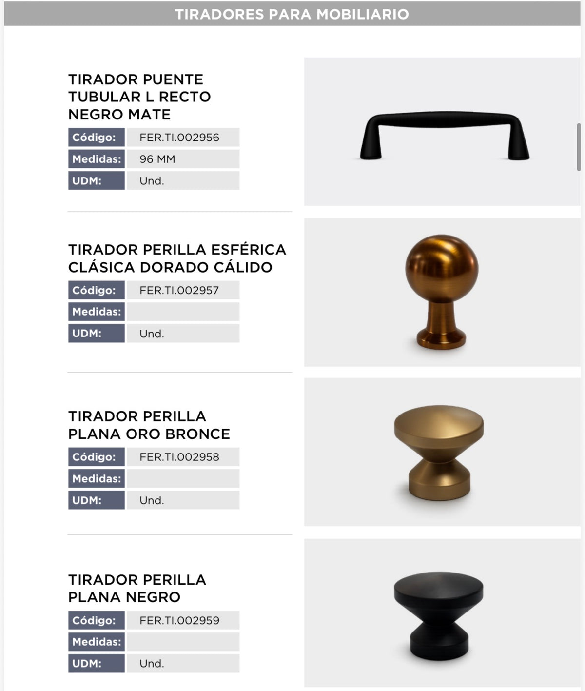 Catálogo de tiradores